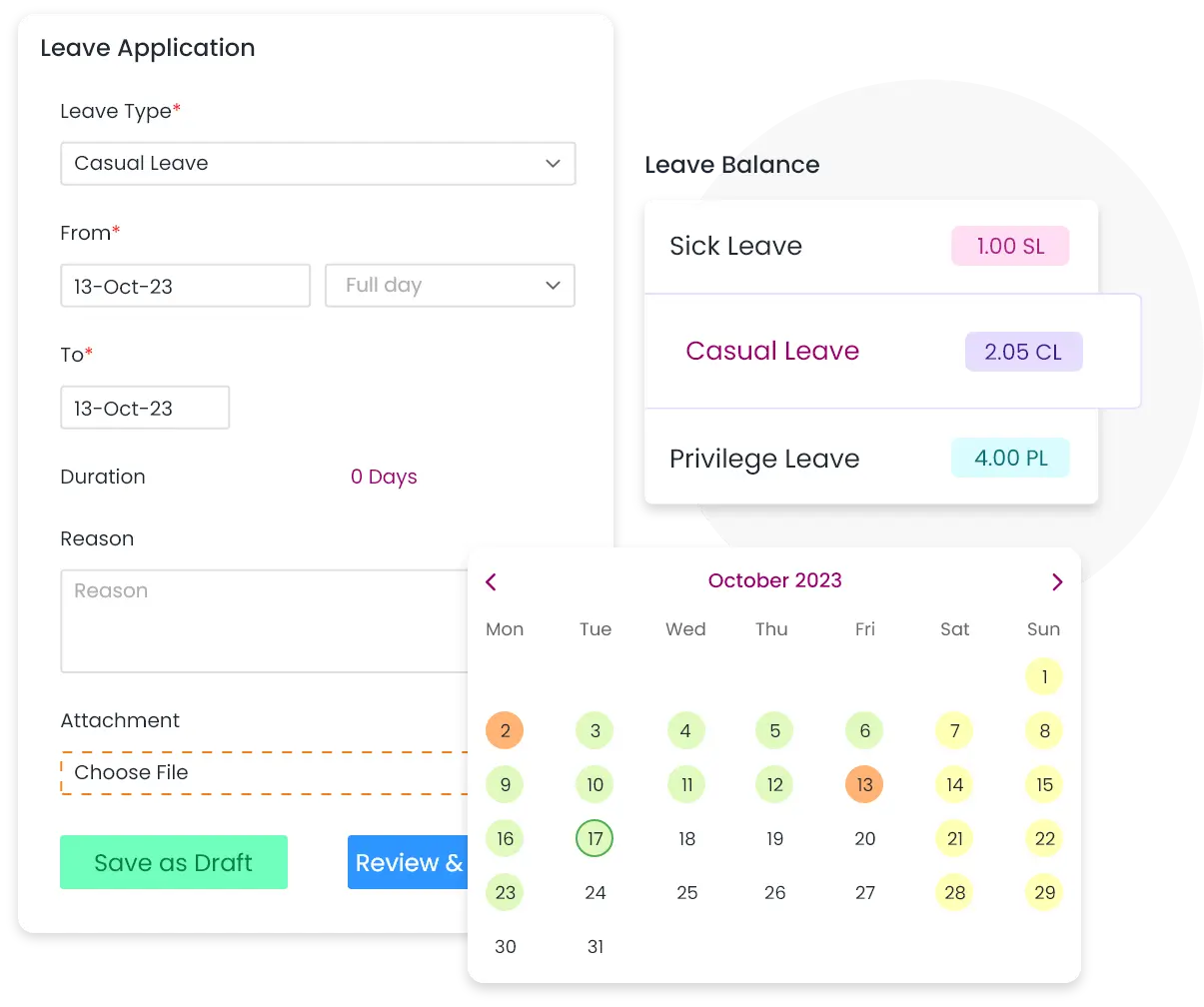 QkrHR offers a centralized leave management interface in the HRMS ESS portal