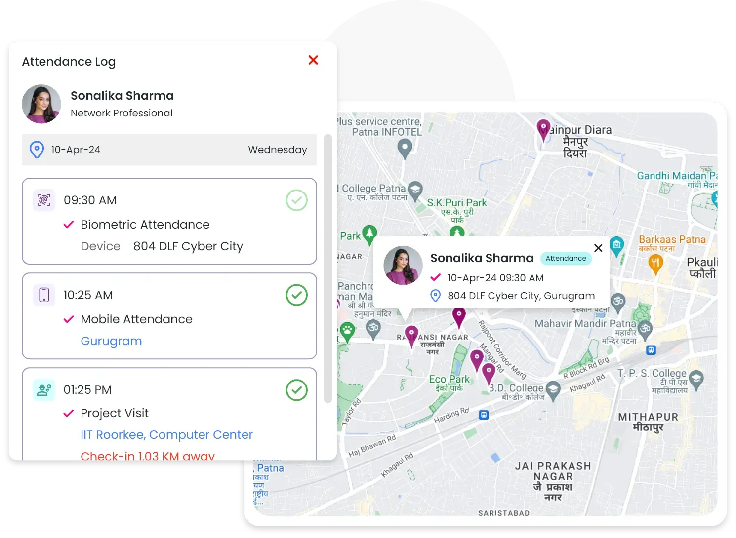 Live team location tracking on map for field force managers in QkrVisit