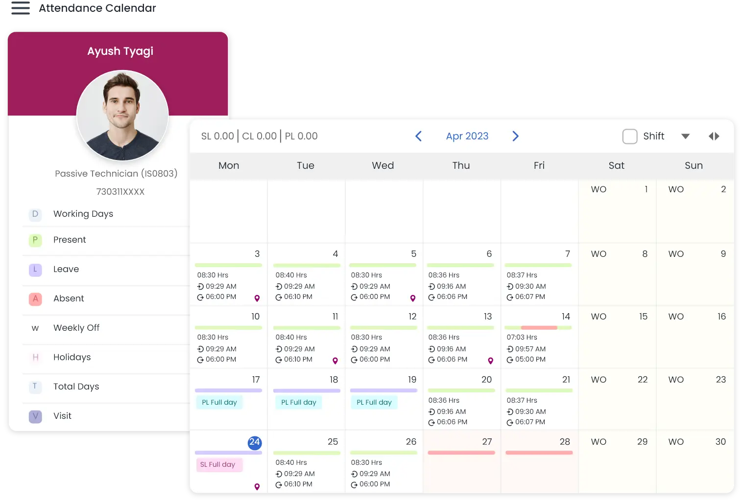 QkrHR ESS interface enables transparent and controlled attendance tracking